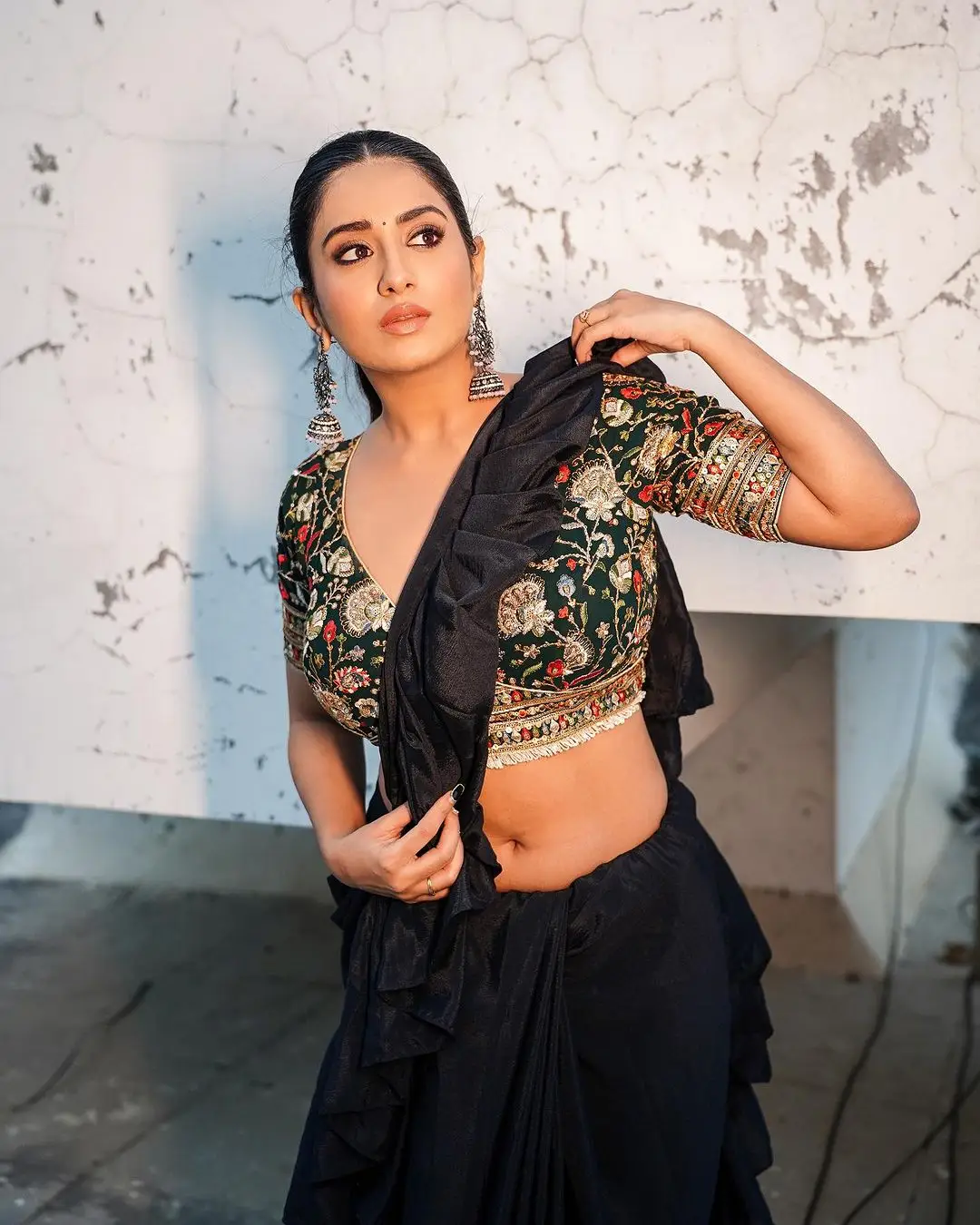 Rashi Singh in South Indian Traditional Black Half Saree Blouse